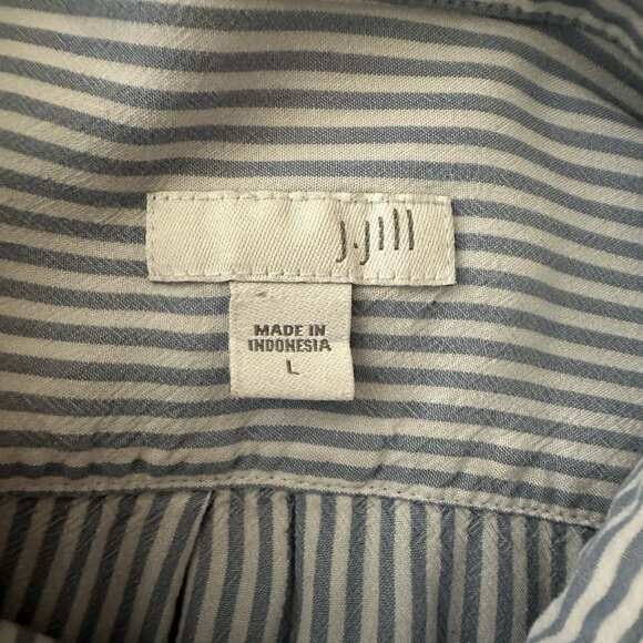 J.Jill Womens Blue White Stripe Roll Tab Sleeve Blouse Sz Large Coastal Preppy - Picture 10 of 12